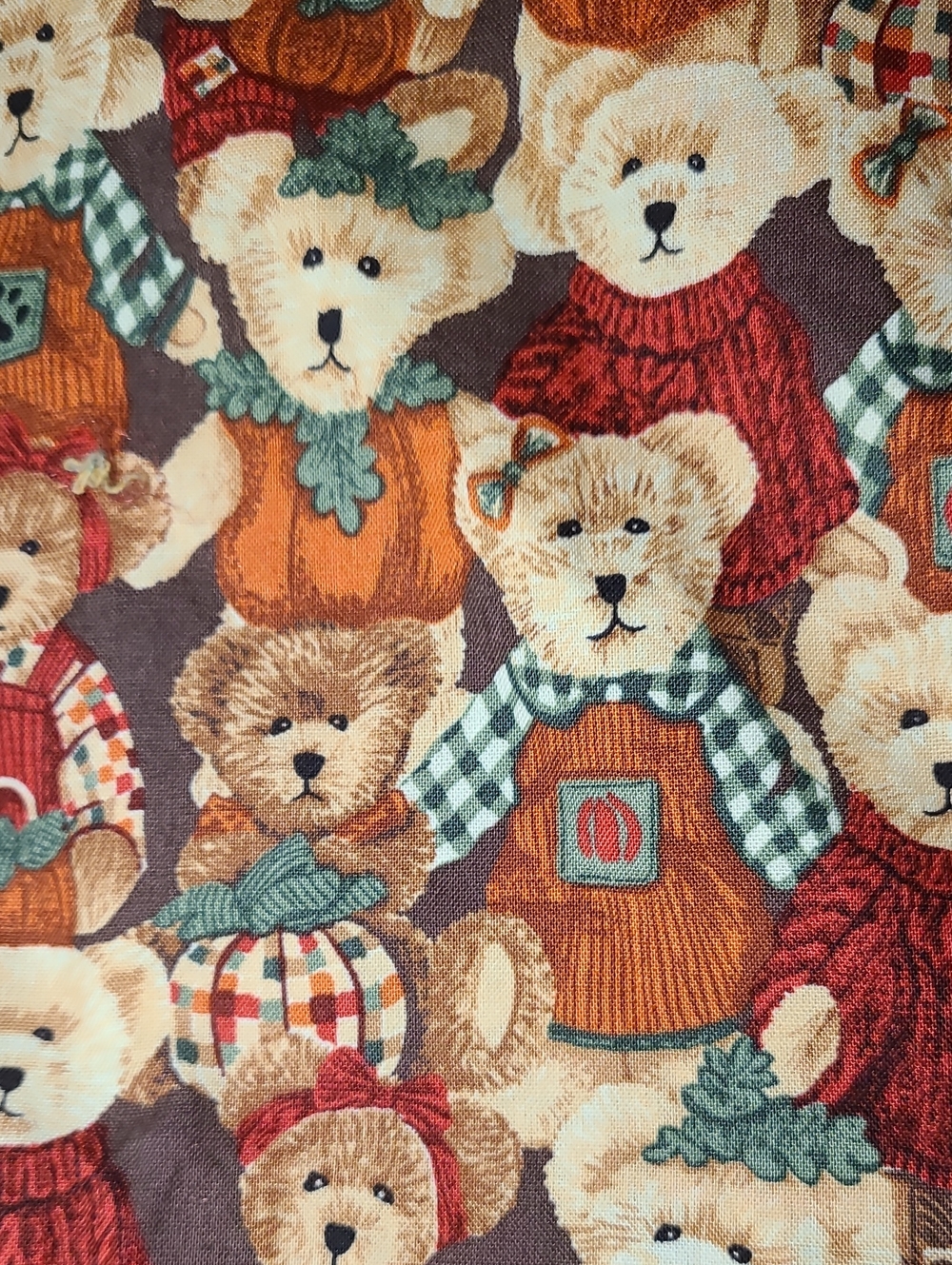 Fabric The Boyds Collection Ltd, Over 1 Yard, Teddy Beats Red Tan Fall Pumpkin